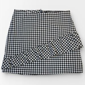 Streetwear Society Monochrome Black White Gingham Ruffle Mini Skirt SMALL
